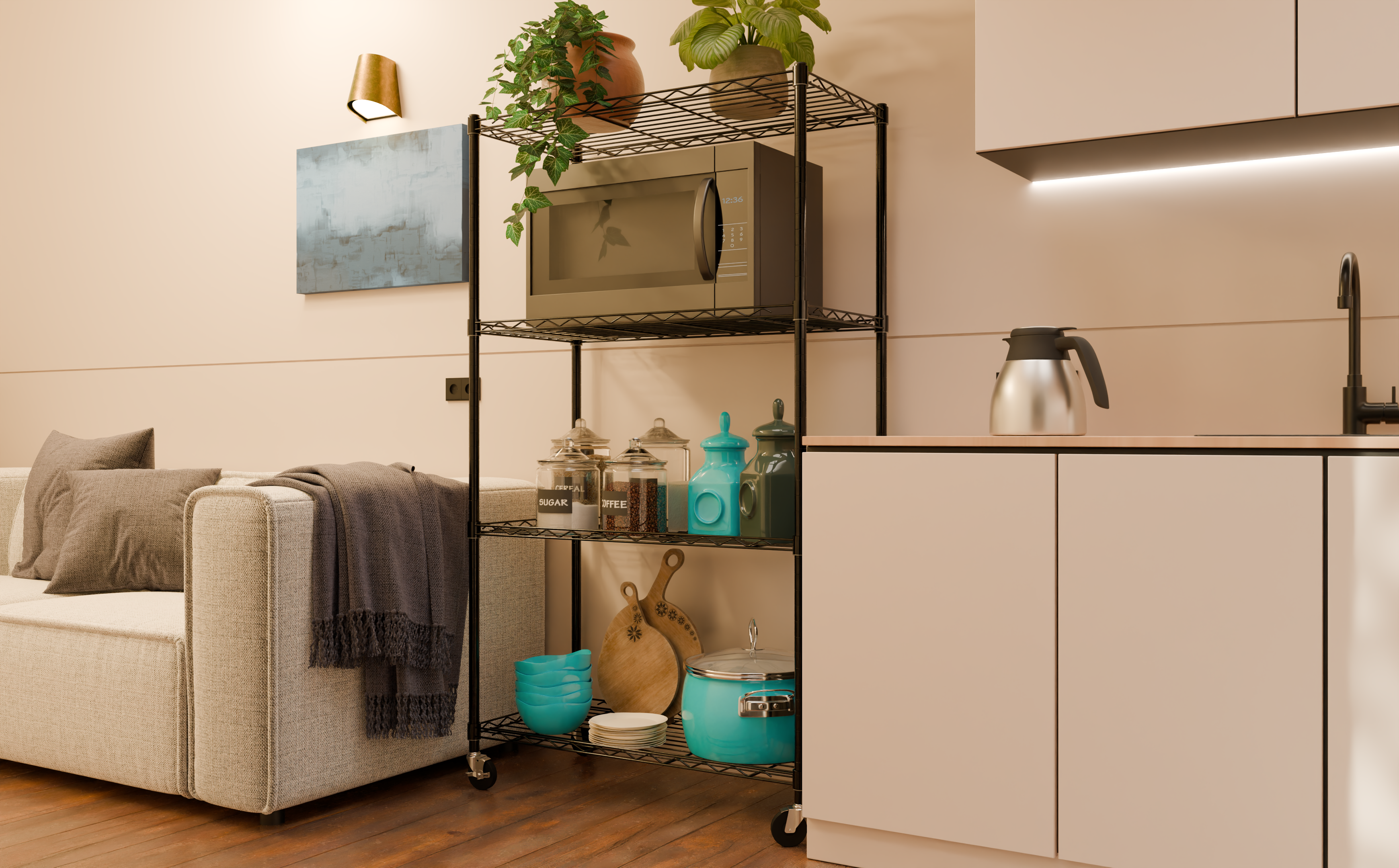 Tune Home 4 Tier Metal Wire Storage Rack with Wheels - Tune home