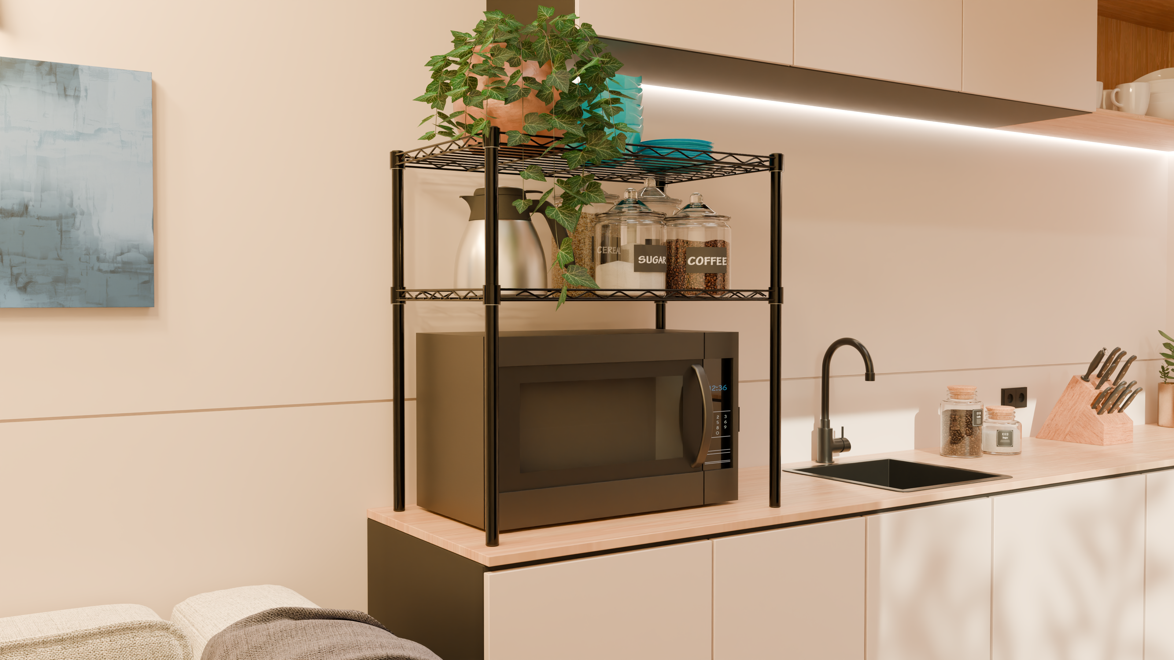 Tune Home 2-Tier Tall Microwave Storage Rack - Tune home