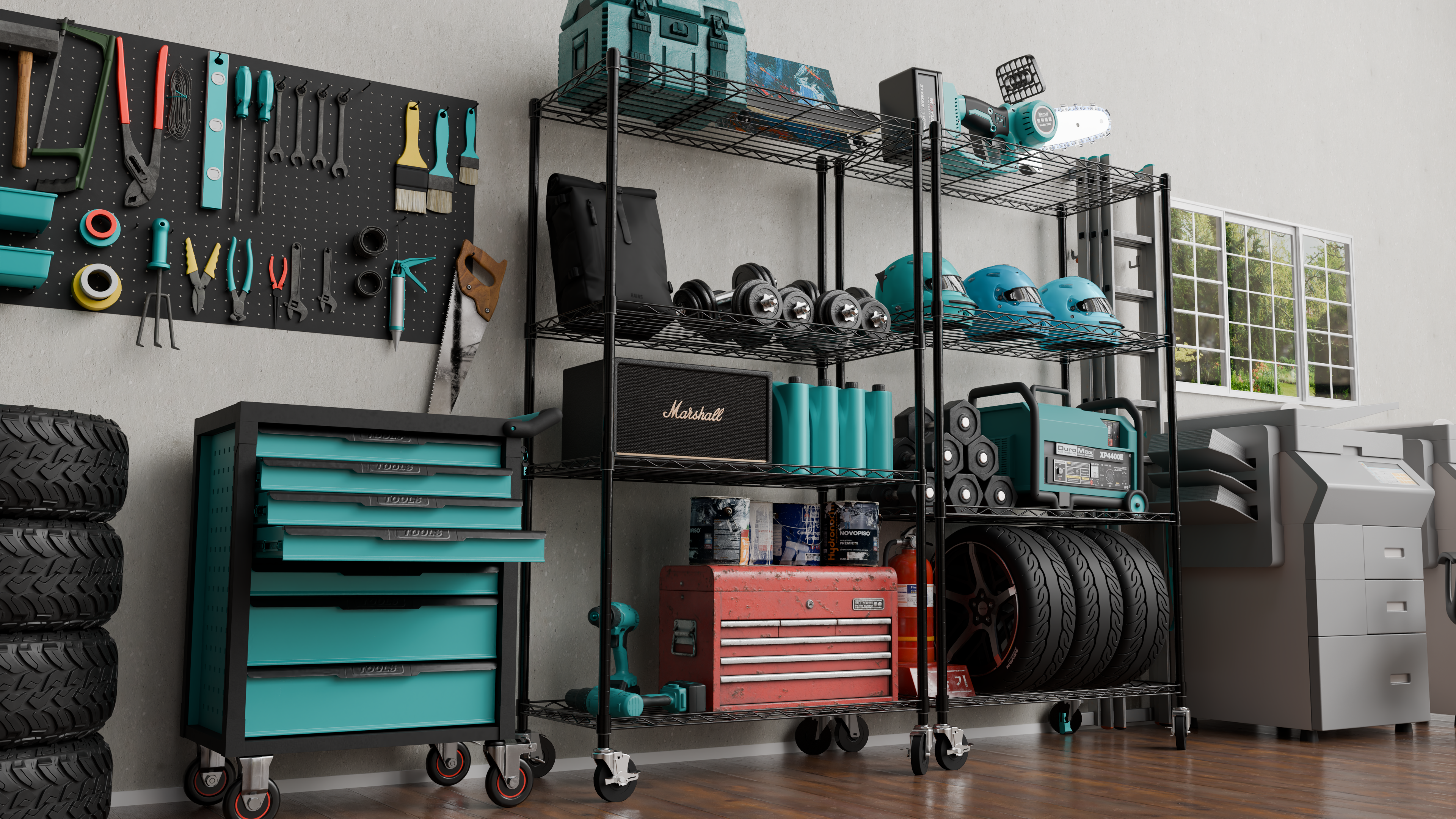 4 Tier Metal Wire Storage Rack with Wheels