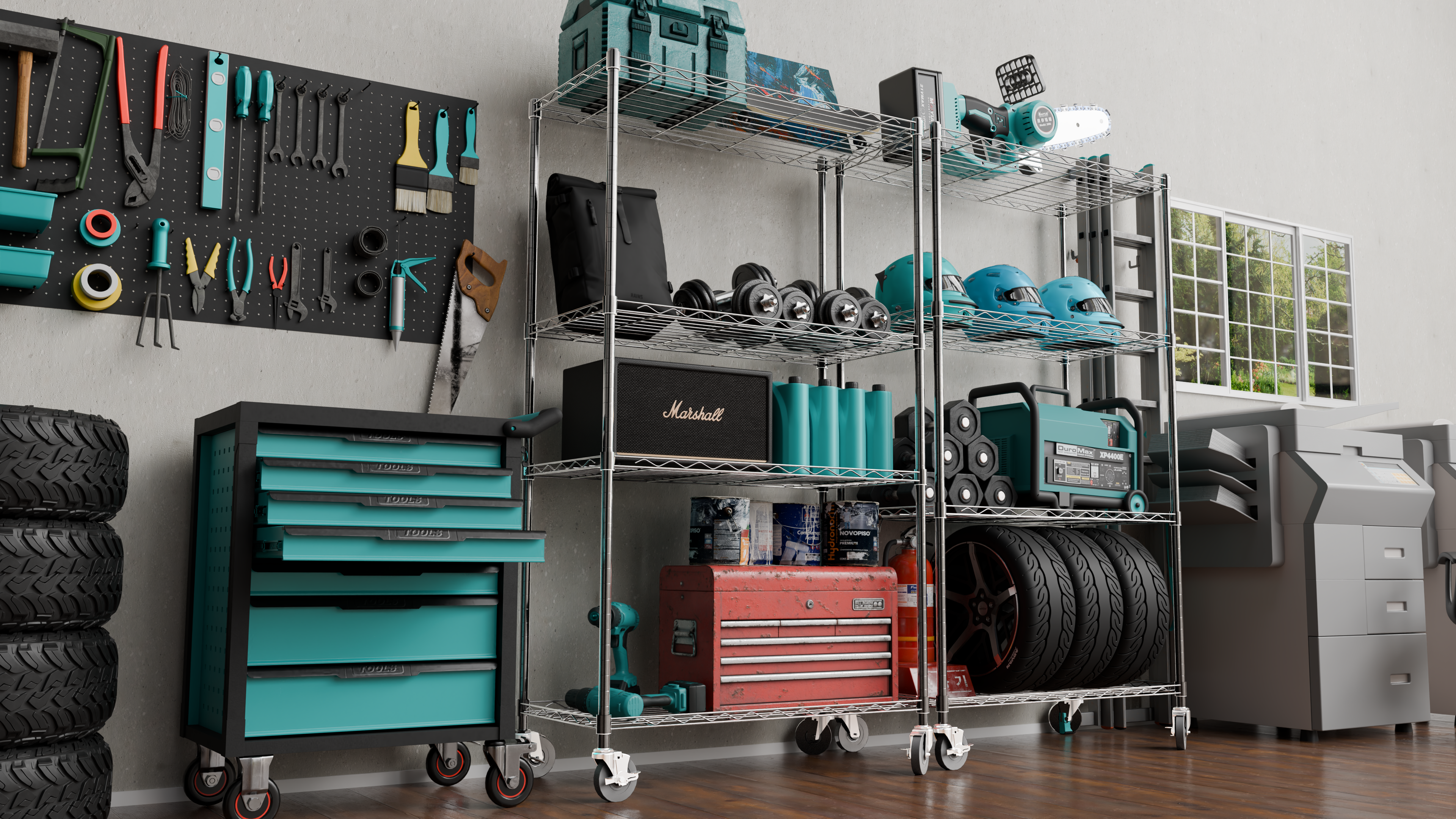 4 Tier Metal Wire Storage Rack with Wheels