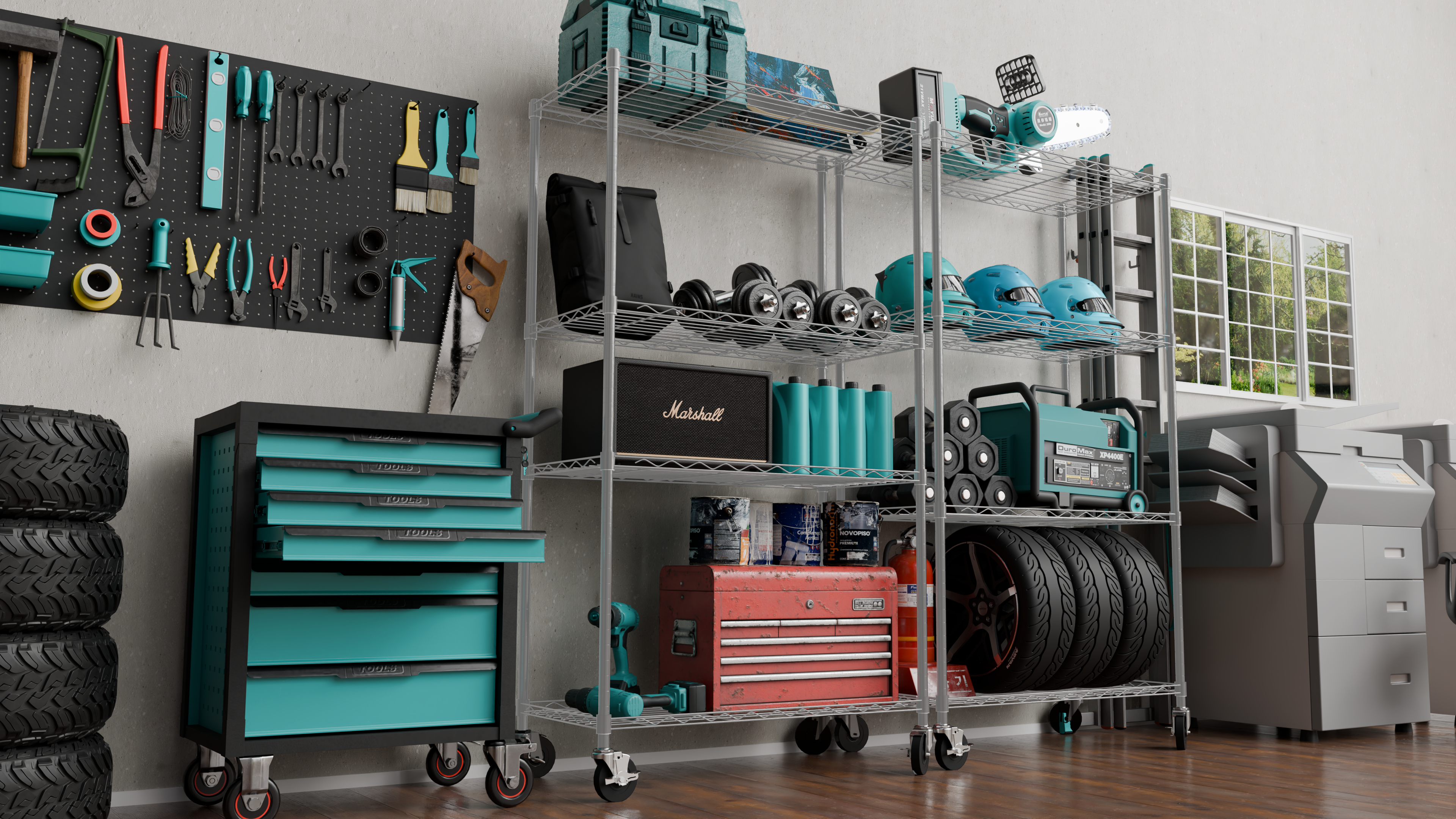 4 Tier Metal Wire Storage Rack with Wheels