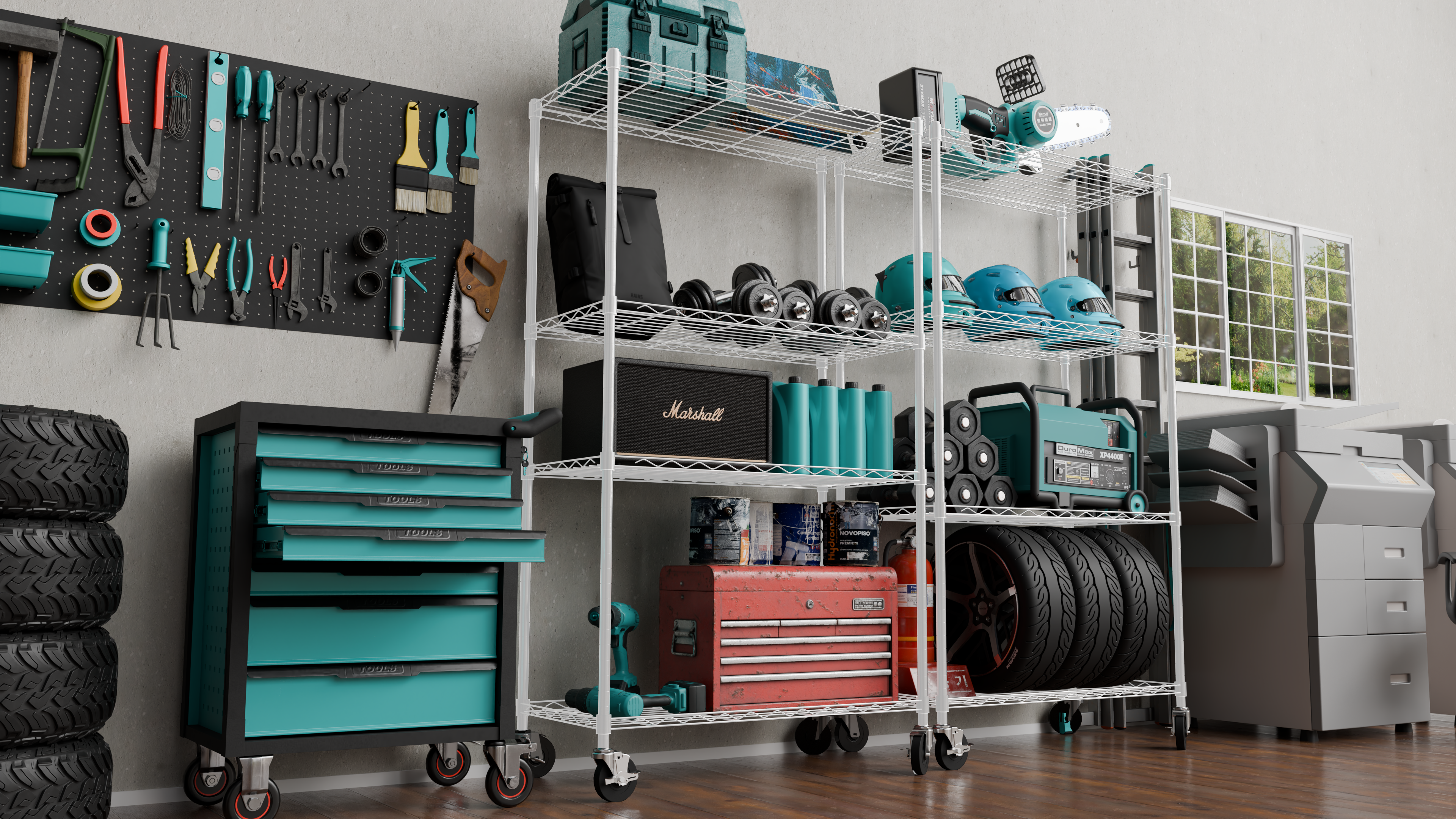4 Tier Metal Wire Storage Rack with Wheels